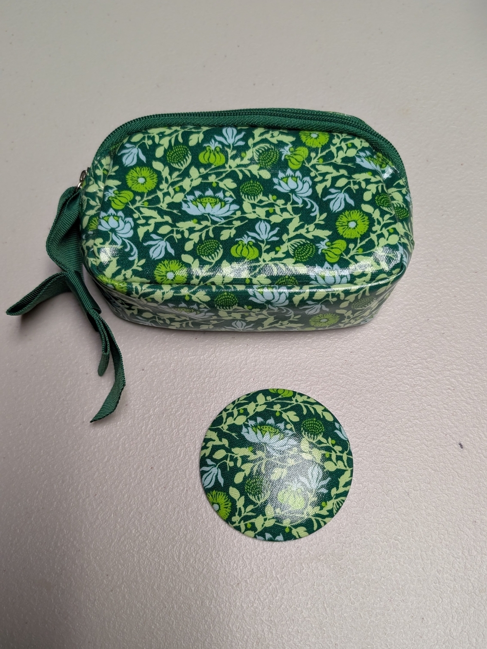 Bath & Body Works Green Floral Coated Canvas Pouch And Mirror